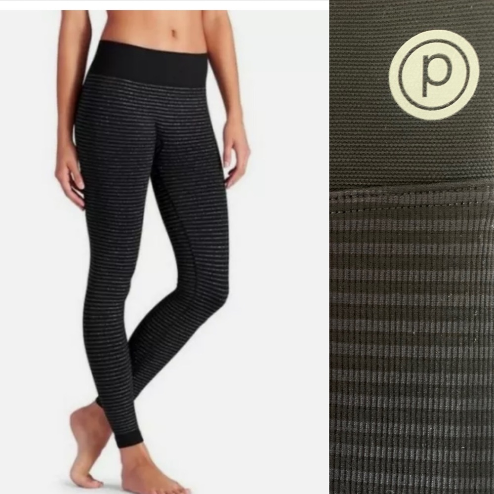 NEW Pure Barre Womens Black Gray Striped Leggings Small MidRise 27.5”Inseam NWOT